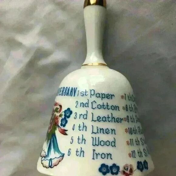 White 5.5" Ceramic Anniversary Bell with Each Year - Picture 5 of 8